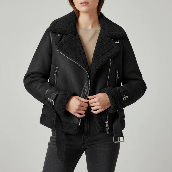 Bomberjacke Damen Kurz Sherpa mit Gerippten Bündchen | Für Alltag und Freizeit - Alverno