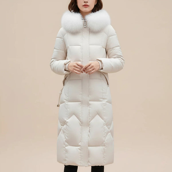 Wintermantel Damen Knielang mit Kapuze und Kunstpelz | Alltag - Alverno