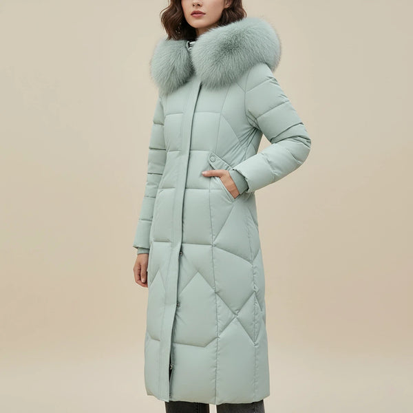 Wintermantel Damen Knielang mit Kapuze und Kunstpelz | Alltag - Alverno