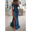 Damen Paillettenkleid One-Shoulder mit Schlitz - Elegantes Abendkleid Partykleid Cocktailkleid - Alverno