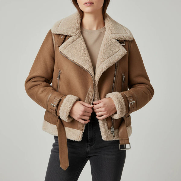 Bomberjacke Damen Kurz Sherpa mit Gerippten Bündchen | Für Alltag und Freizeit - Alverno