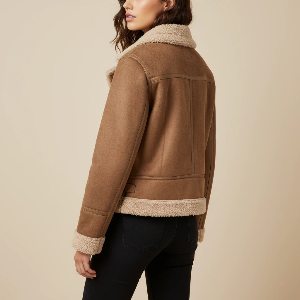 Bomberjacke Damen Kurz Sherpa mit Gerippten Bündchen | Für Alltag und Freizeit - Alverno