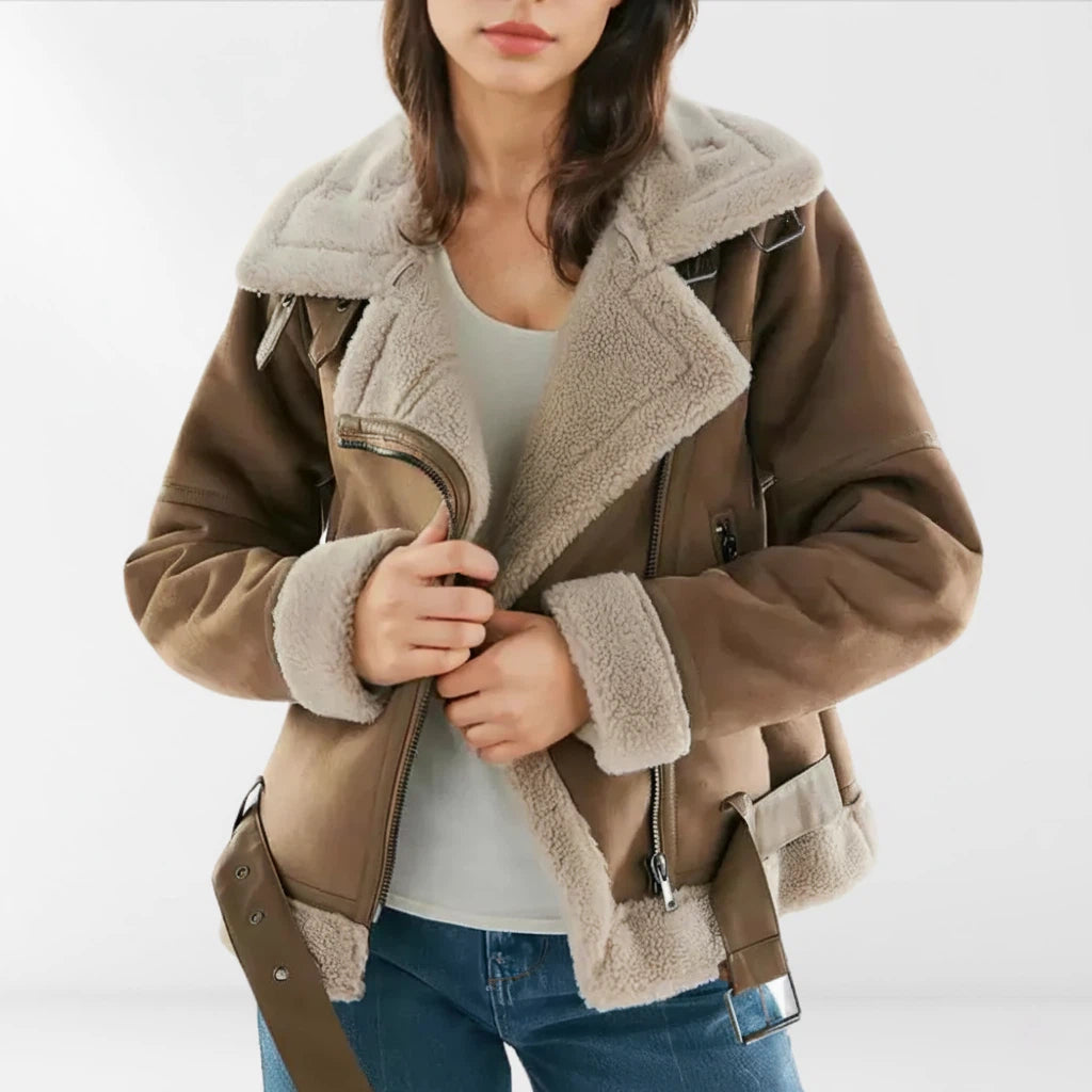 Bomberjacke Damen Kurz Sherpa mit Gerippten Bündchen | Für Alltag und Freizeit - Alverno