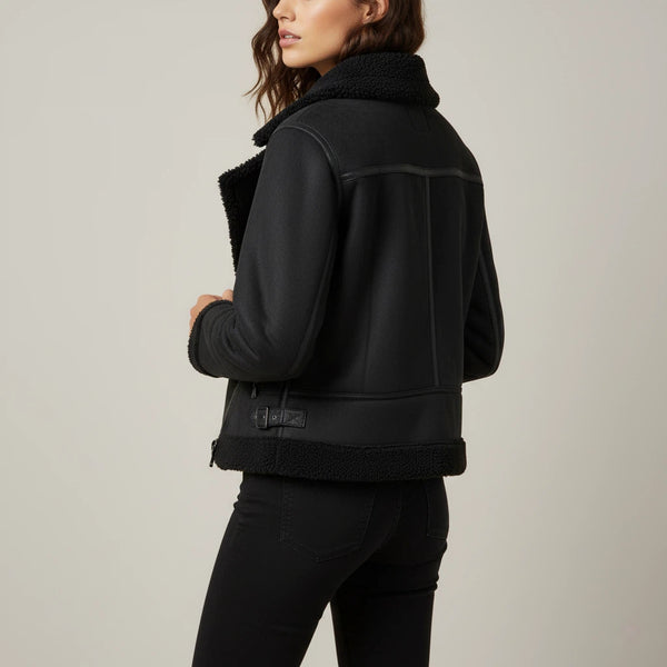 Bomberjacke Damen Kurz Sherpa mit Gerippten Bündchen | Für Alltag und Freizeit - Alverno