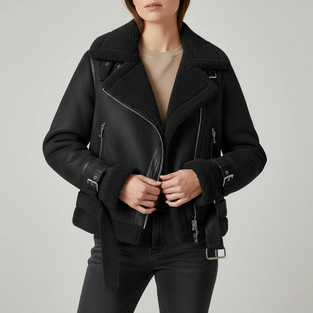 Bomberjacke Damen Kurz Sherpa mit Gerippten Bündchen | Für Alltag und Freizeit - Alverno