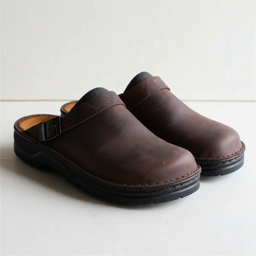 Leder Hausschuhe Herren Ergonomisch mit Riemen | Für Zuhause und Alltag - Alverno