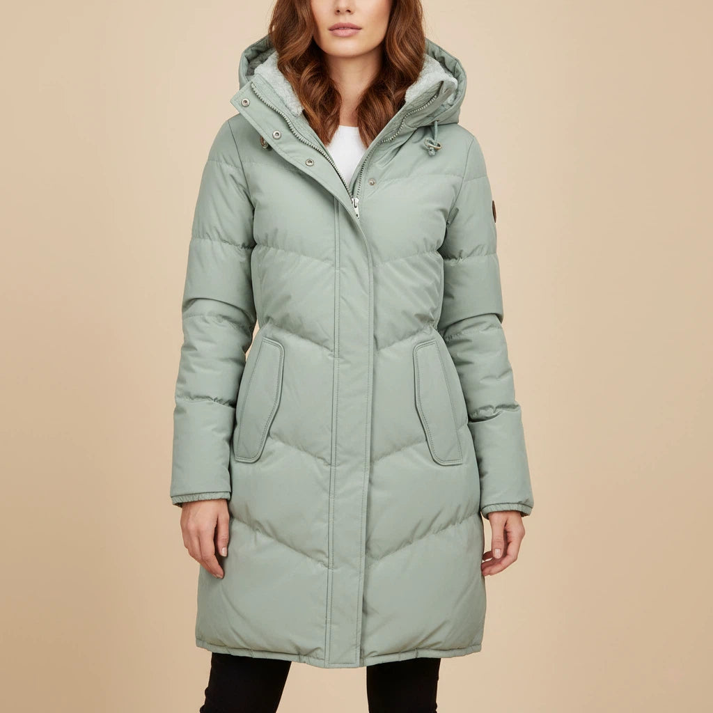 Steppmantel Damen Lang Gefüttert mit Kapuze | Für Kalte Tage - Alverno