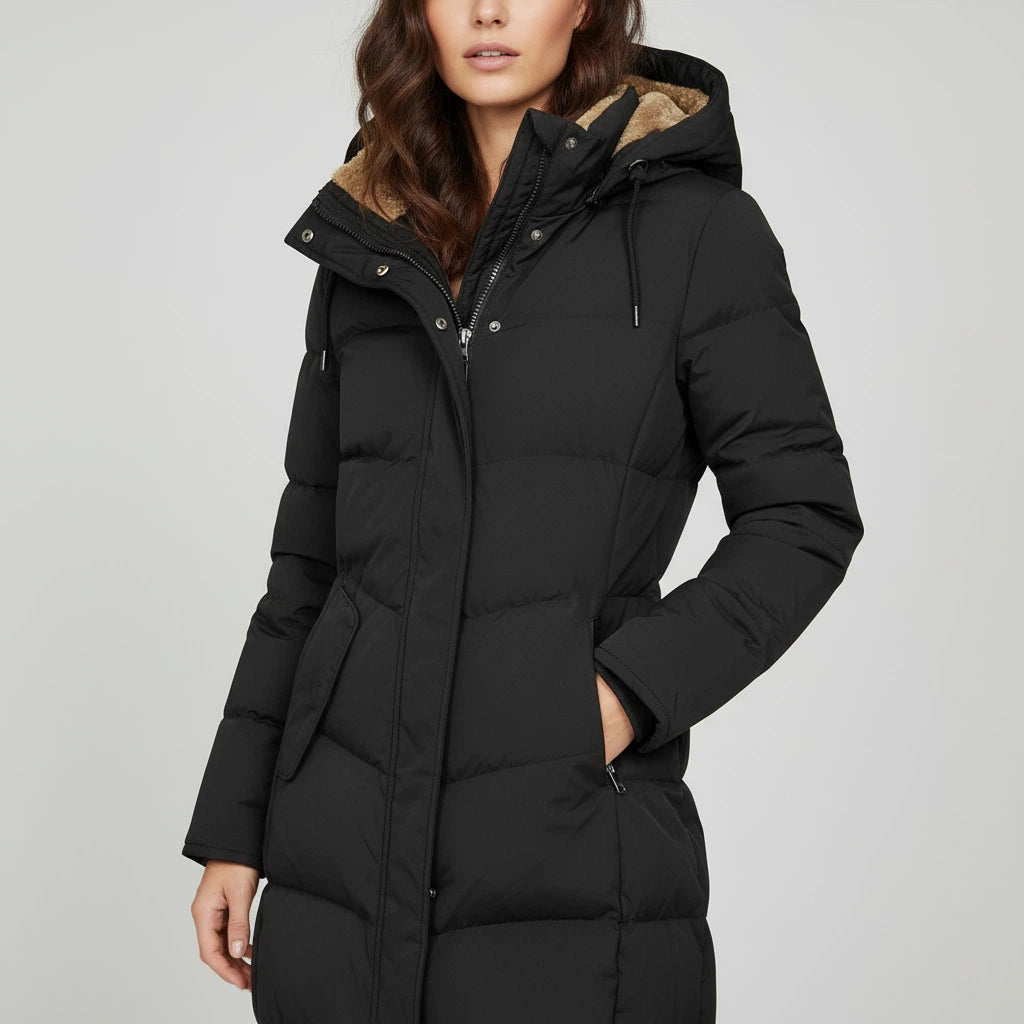 Steppmantel Damen Lang Gefüttert mit Kapuze | Für Kalte Tage - Alverno