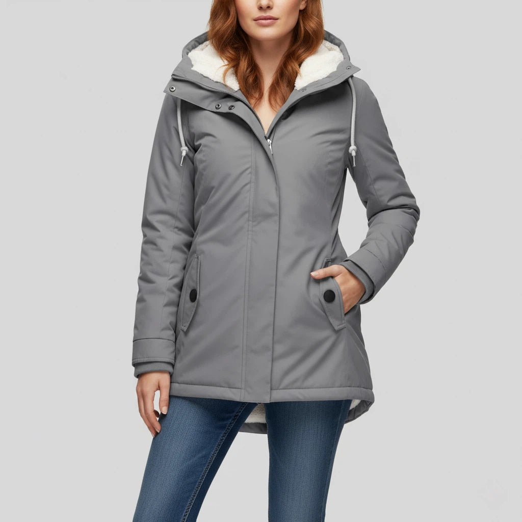 Wasserdichte Winterjacke Damen Gefüttert Lang mit Kapuze | Für Kalte Tage - Alverno