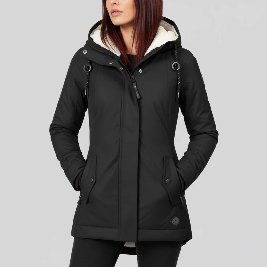Wasserdichte Winterjacke Damen Gefüttert Lang mit Kapuze | Für Kalte Tage - Alverno