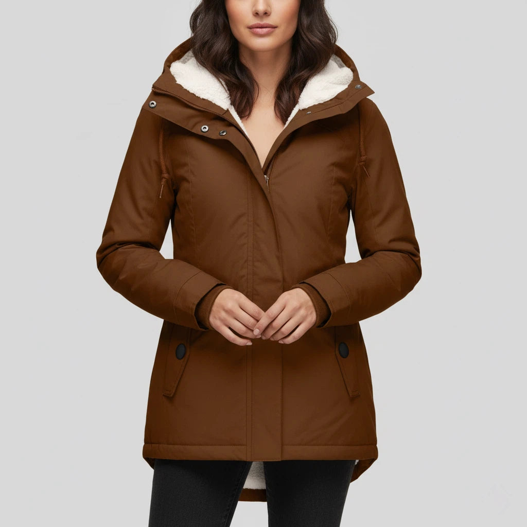 Wasserdichte Winterjacke Damen Gefüttert Lang mit Kapuze | Für Kalte Tage - Alverno