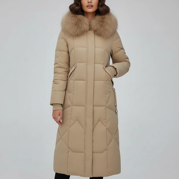 Wintermantel Damen Knielang mit Kapuze und Kunstpelz | Alltag - Alverno