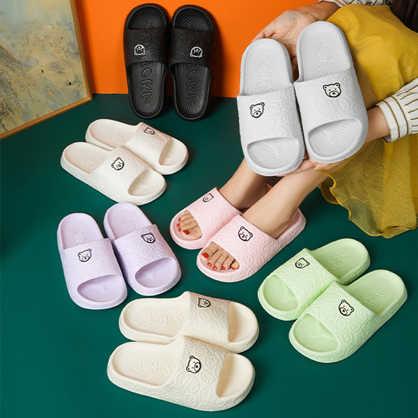 Unisex Hausschuhe Ultra-Soft - Badeschlappen Pantoletten Rutschfest Bärenmotiv Dicke Sohle