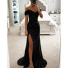 Damen Paillettenkleid One-Shoulder mit Schlitz - Elegantes Abendkleid Partykleid Cocktailkleid - Alverno